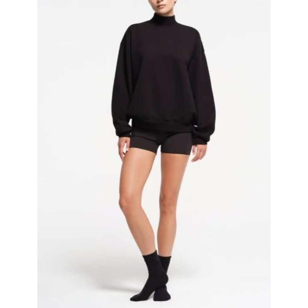 Skims Oversized Womens XS Long Sleeve Mockneck Pullover Sweatshirt Onyx Black - Picture 1 of 10